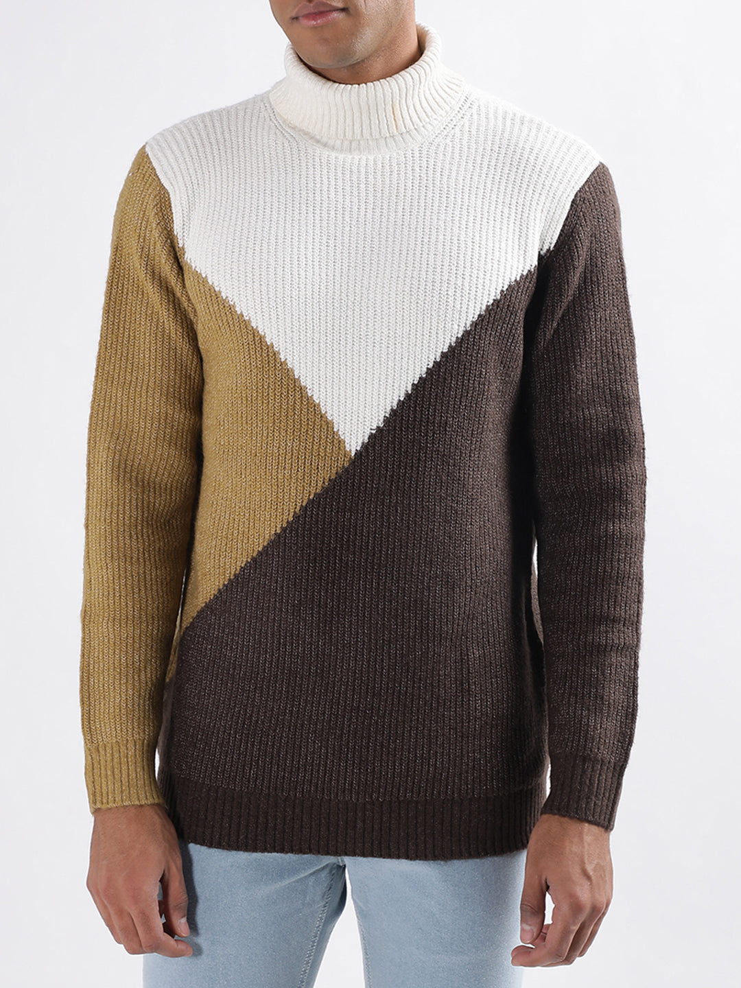 Lindbergh Men Colour Blocked Full Sleeves Turtle Neck Sweater