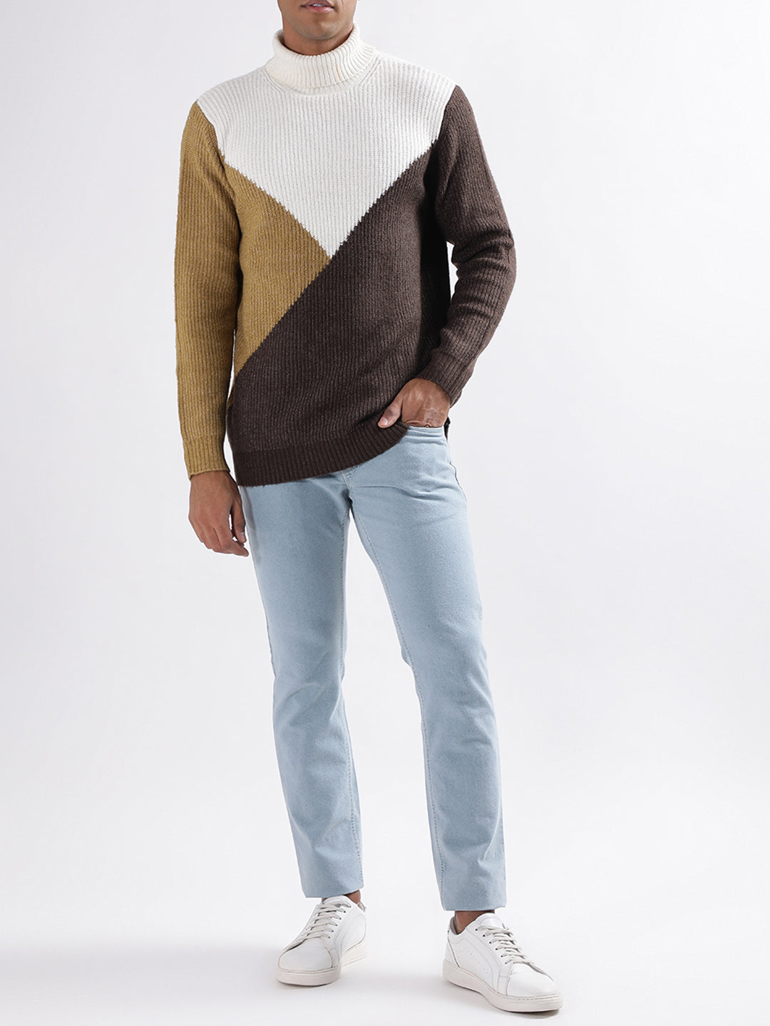 Lindbergh Men Colour Blocked Full Sleeves Turtle Neck Sweater