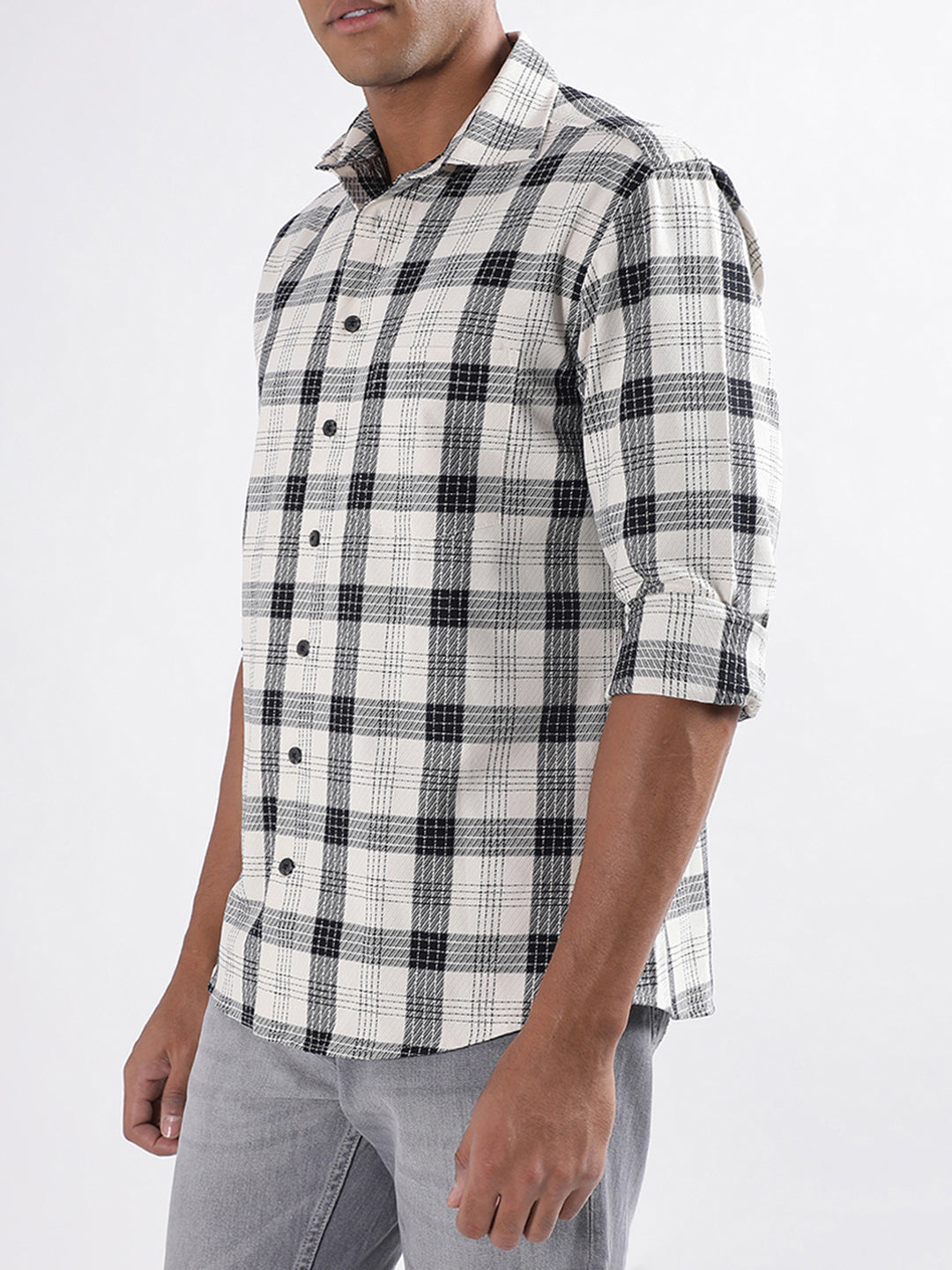 Lindbergh Off White Checked Regular Fit Shirt