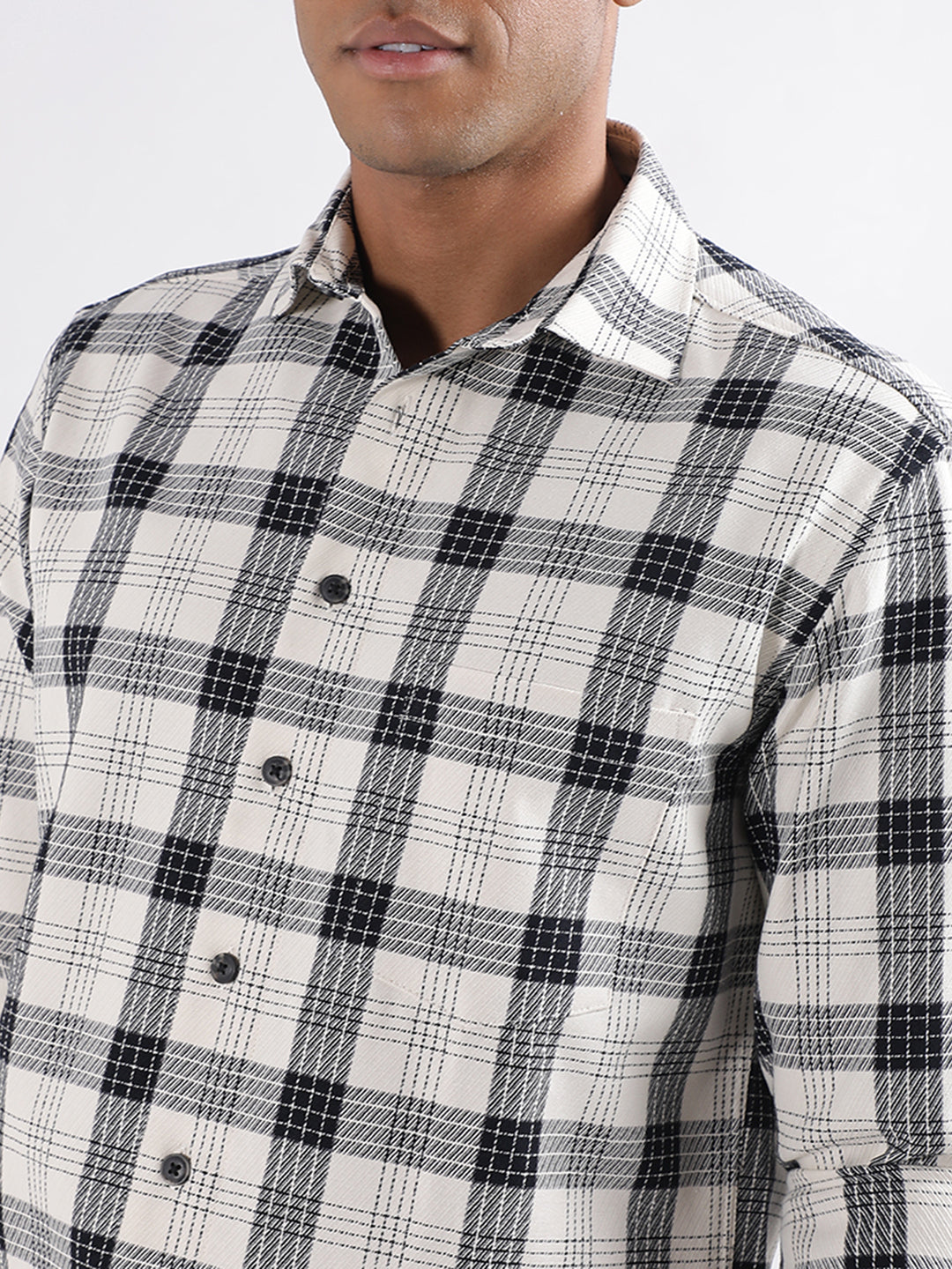 Lindbergh Off White Checked Regular Fit Shirt