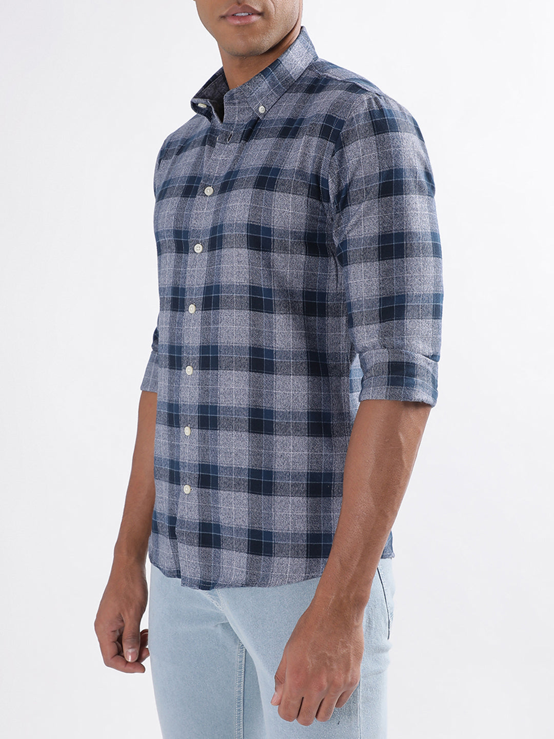 Lindbergh Blue Checked Slim Fit Shirt