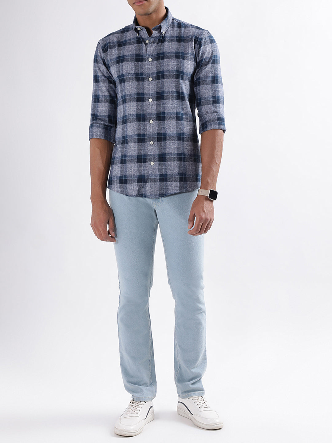 Lindbergh Blue Checked Slim Fit Shirt