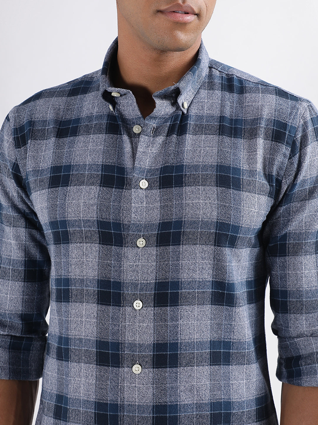 Lindbergh Blue Checked Slim Fit Shirt