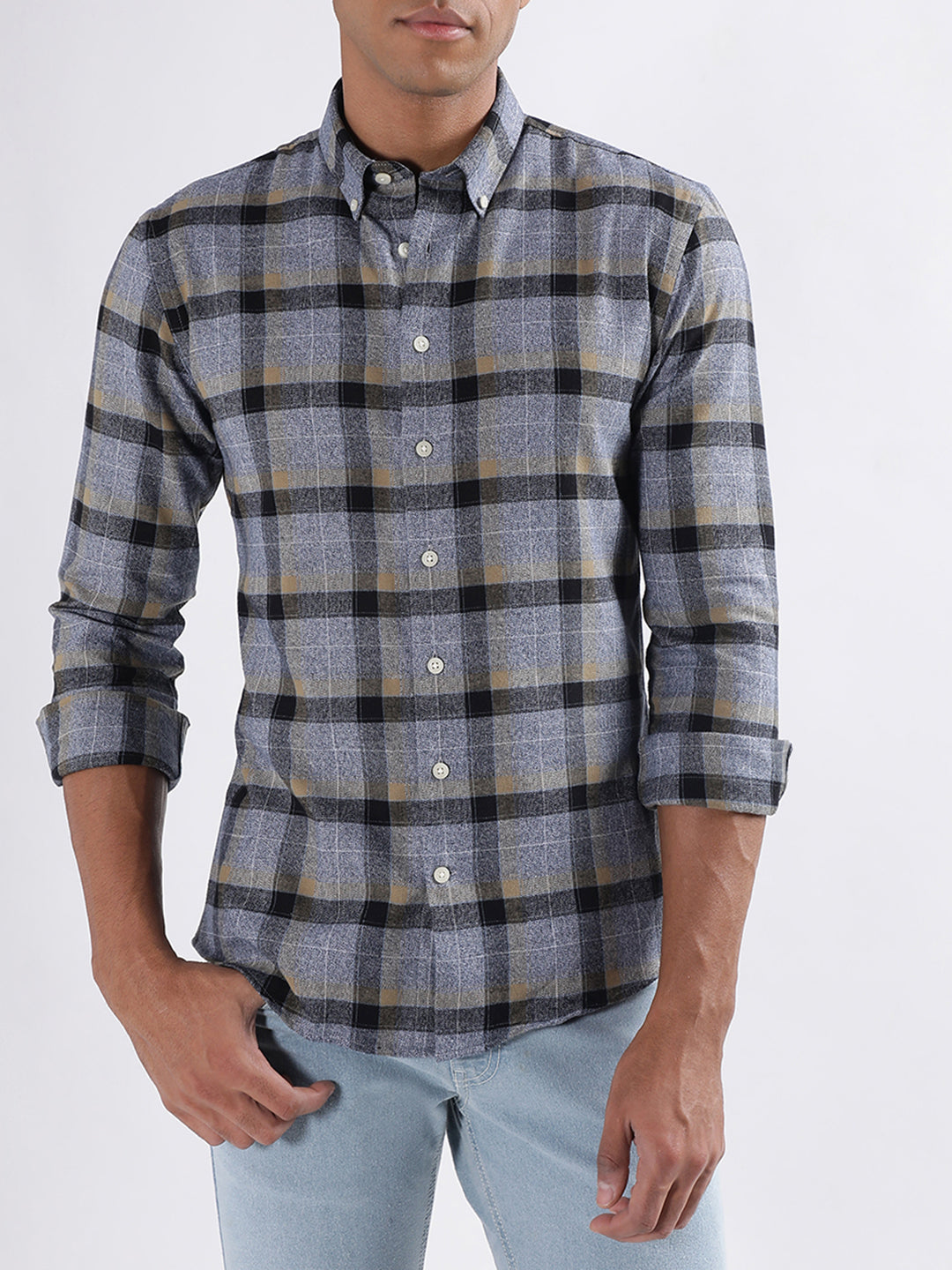 Lindbergh Brown Checked Slim Fit Shirt