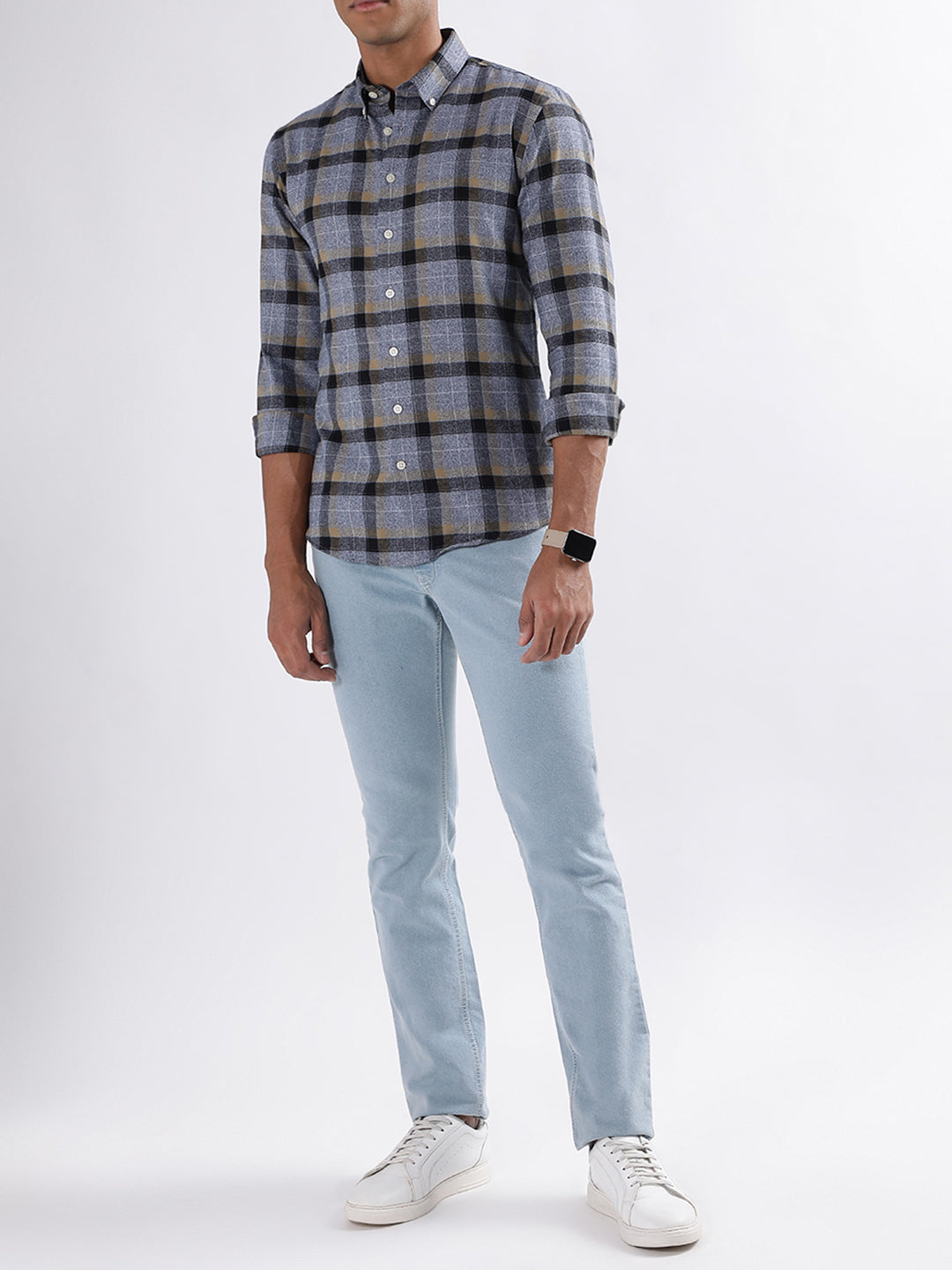 Lindbergh Brown Checked Slim Fit Shirt