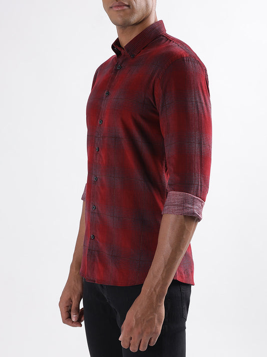 Lindbergh Burgundy Checked Slim Fit Shirt