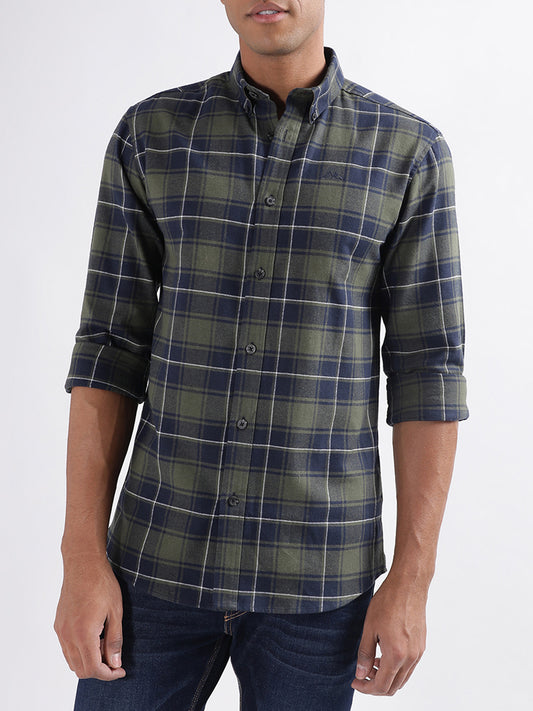 Lindbergh Olive Checked Relaxed Fit Shirt