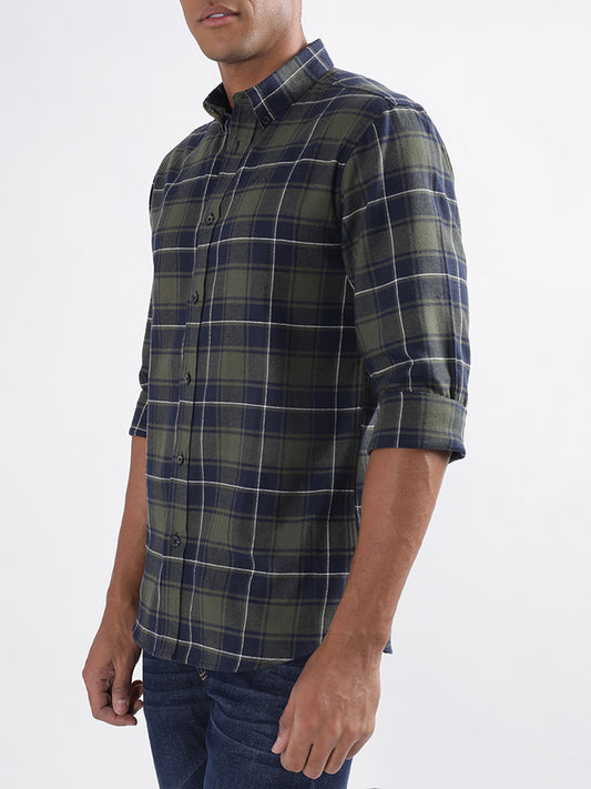 Lindbergh Olive Checked Relaxed Fit Shirt