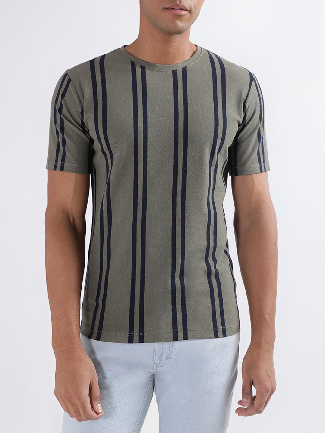 Lindbergh Olive Striped Oversize Fit T-Shirt