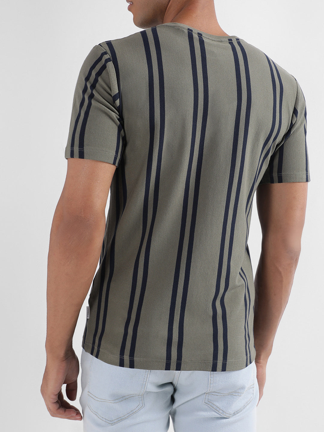 Lindbergh Olive Striped Oversize Fit T-Shirt