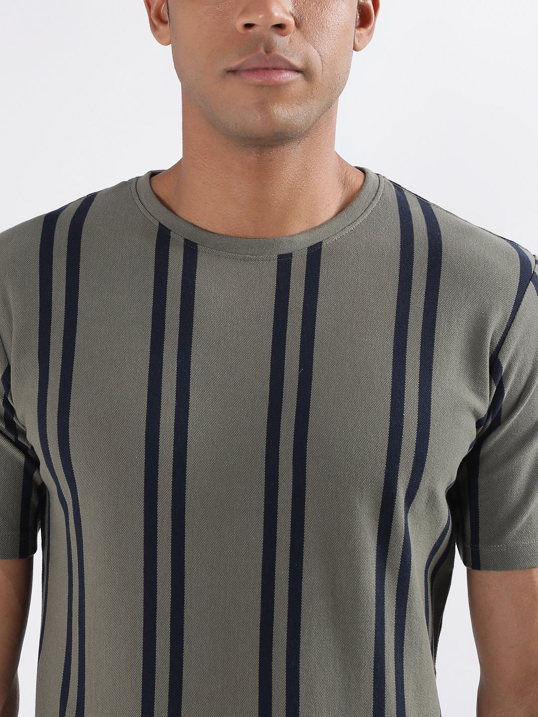 Lindbergh Olive Striped Oversize Fit T-Shirt