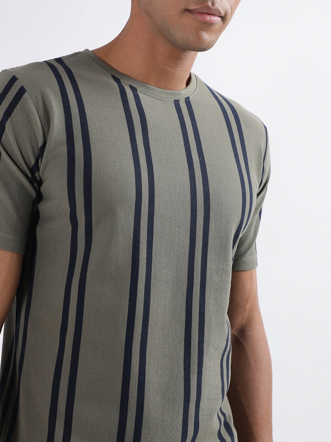 Lindbergh Olive Striped Oversize Fit T-Shirt