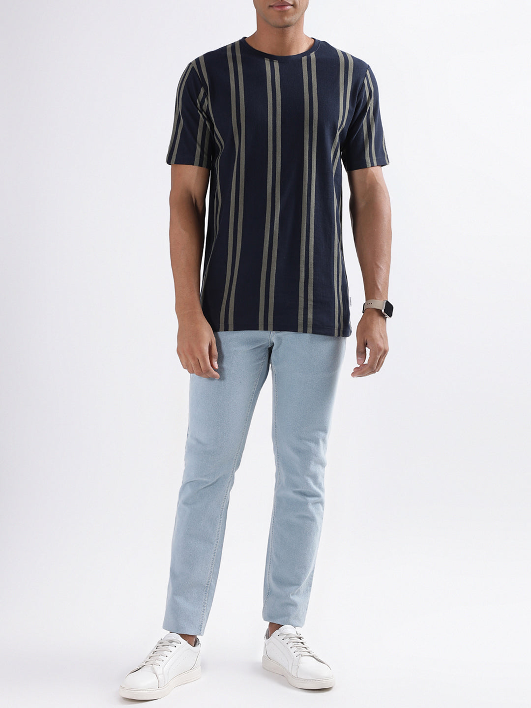 Lindbergh Blue Striped Oversize Fit T-Shirt