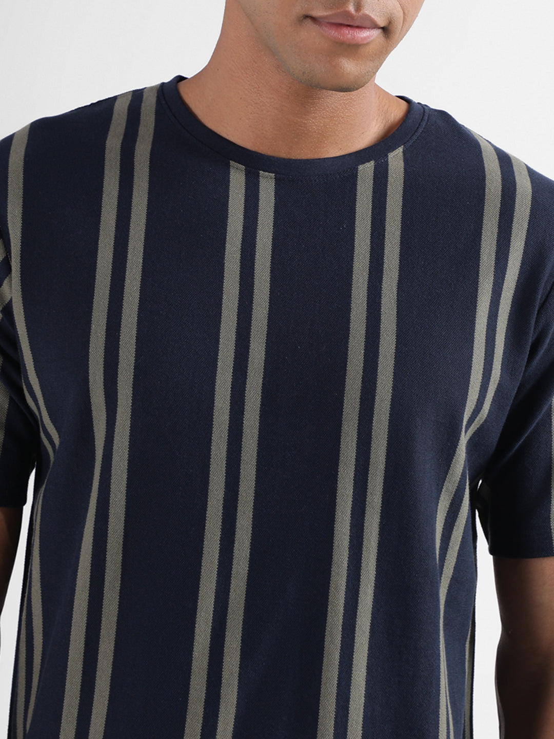 Lindbergh Blue Striped Oversize Fit T-Shirt