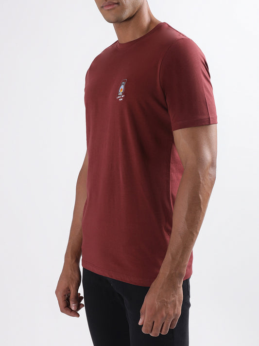 Lindbergh Burgundy Relaxed Fit T-Shirt