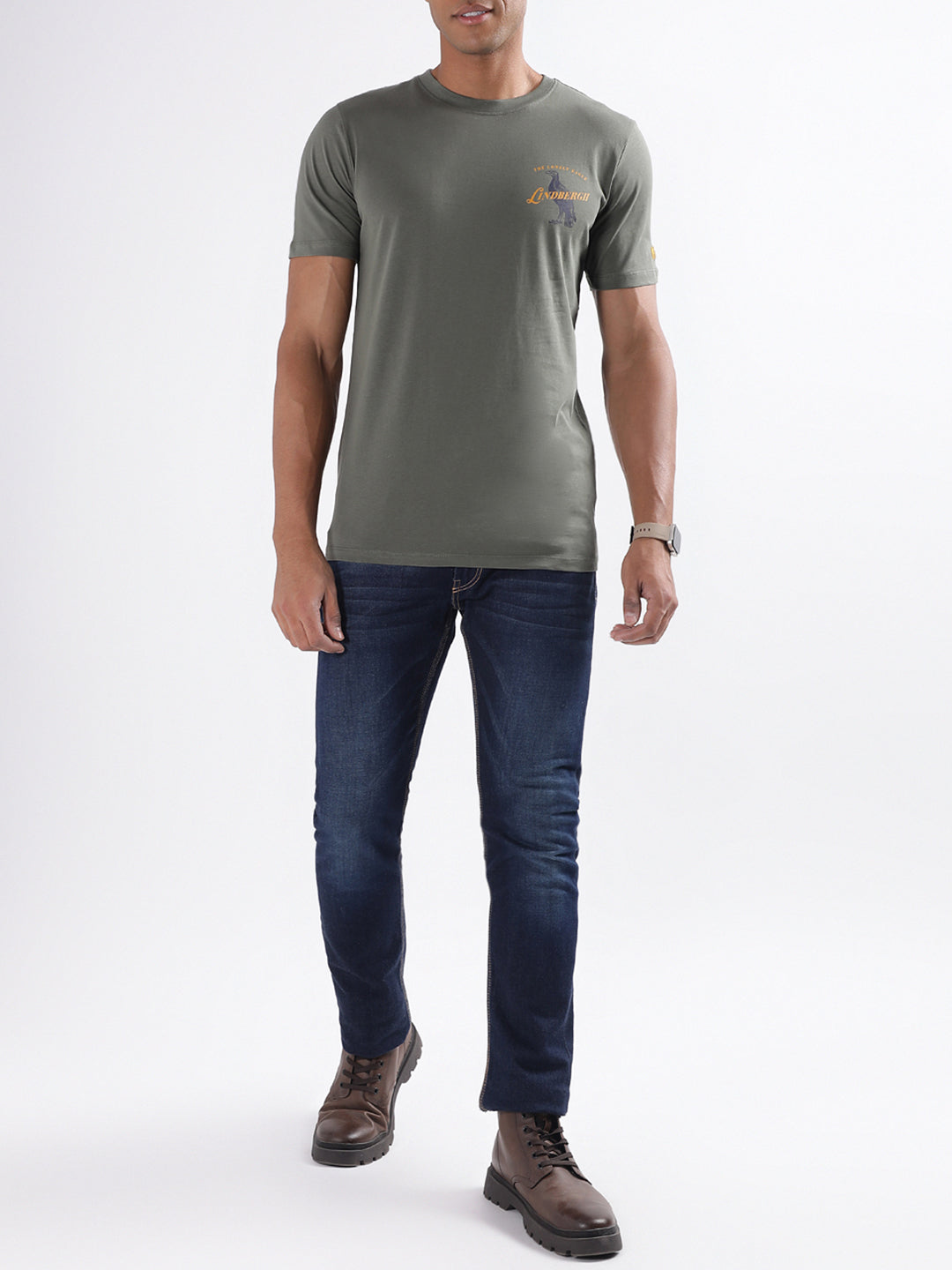 Lindbergh Olive Logo Relaxed Fit T-Shirt