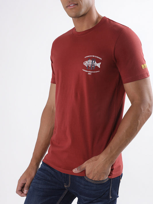 Lindbergh Maroon Relaxed Fit T-Shirt