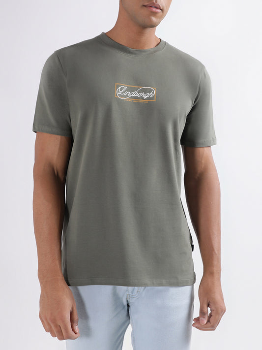 Lindbergh Olive Logo Relaxed Fit T-Shirt