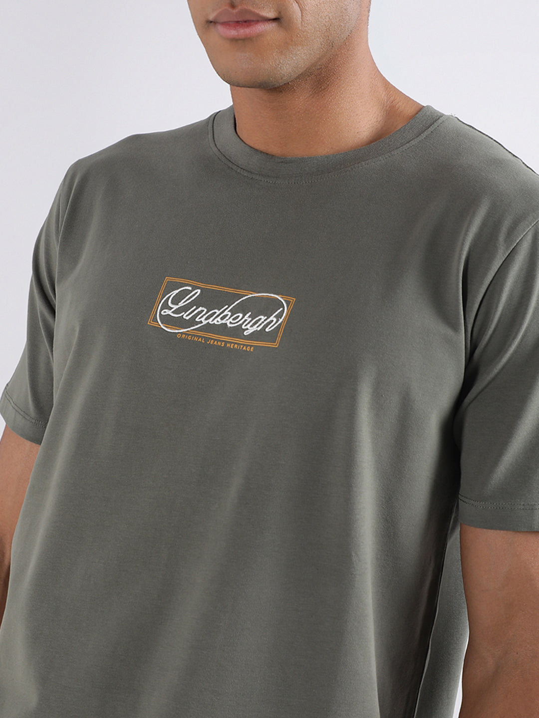 Lindbergh Olive Logo Relaxed Fit T-Shirt