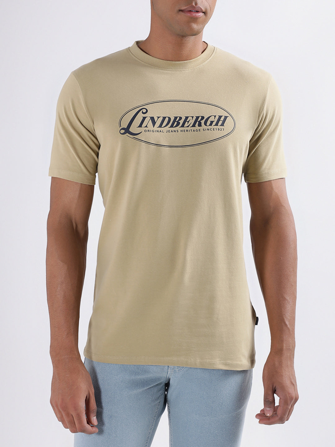 Lindbergh Beige Logo Relaxed Fit T-Shirt