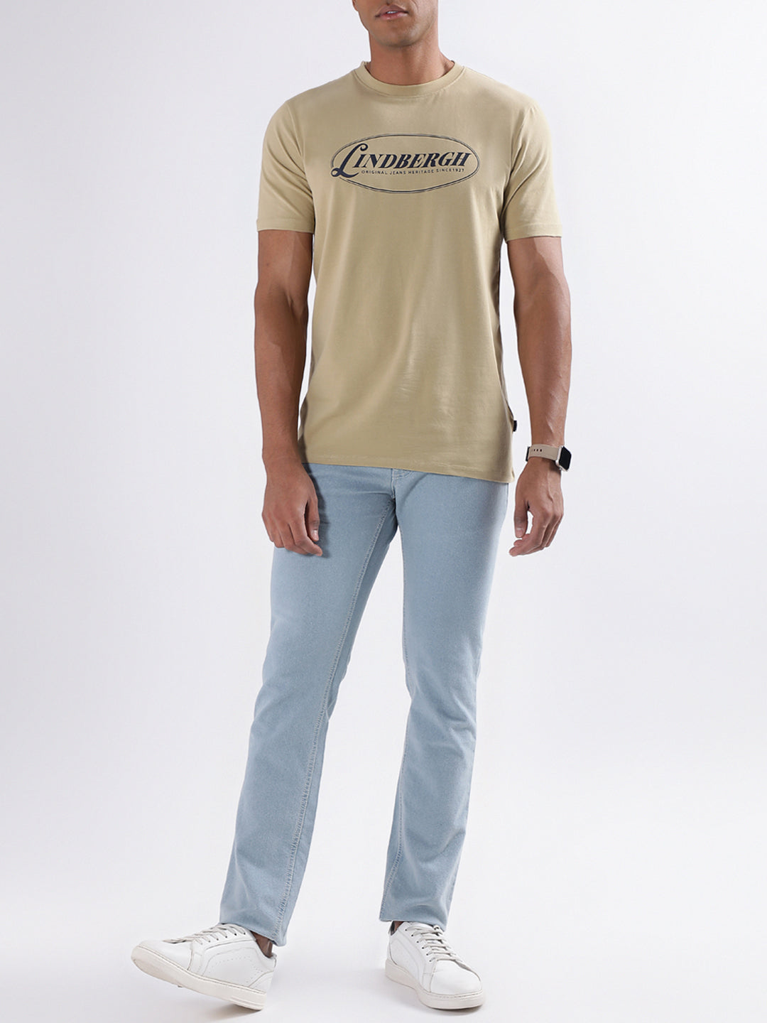 Lindbergh Beige Logo Relaxed Fit T-Shirt