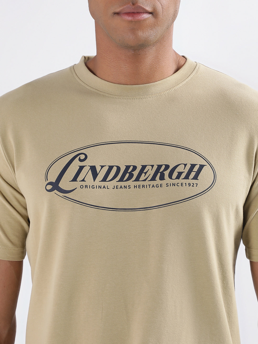 Lindbergh Beige Logo Relaxed Fit T-Shirt