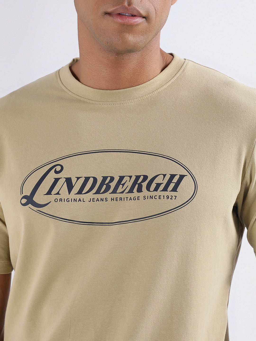 Lindbergh Beige Logo Relaxed Fit T-Shirt