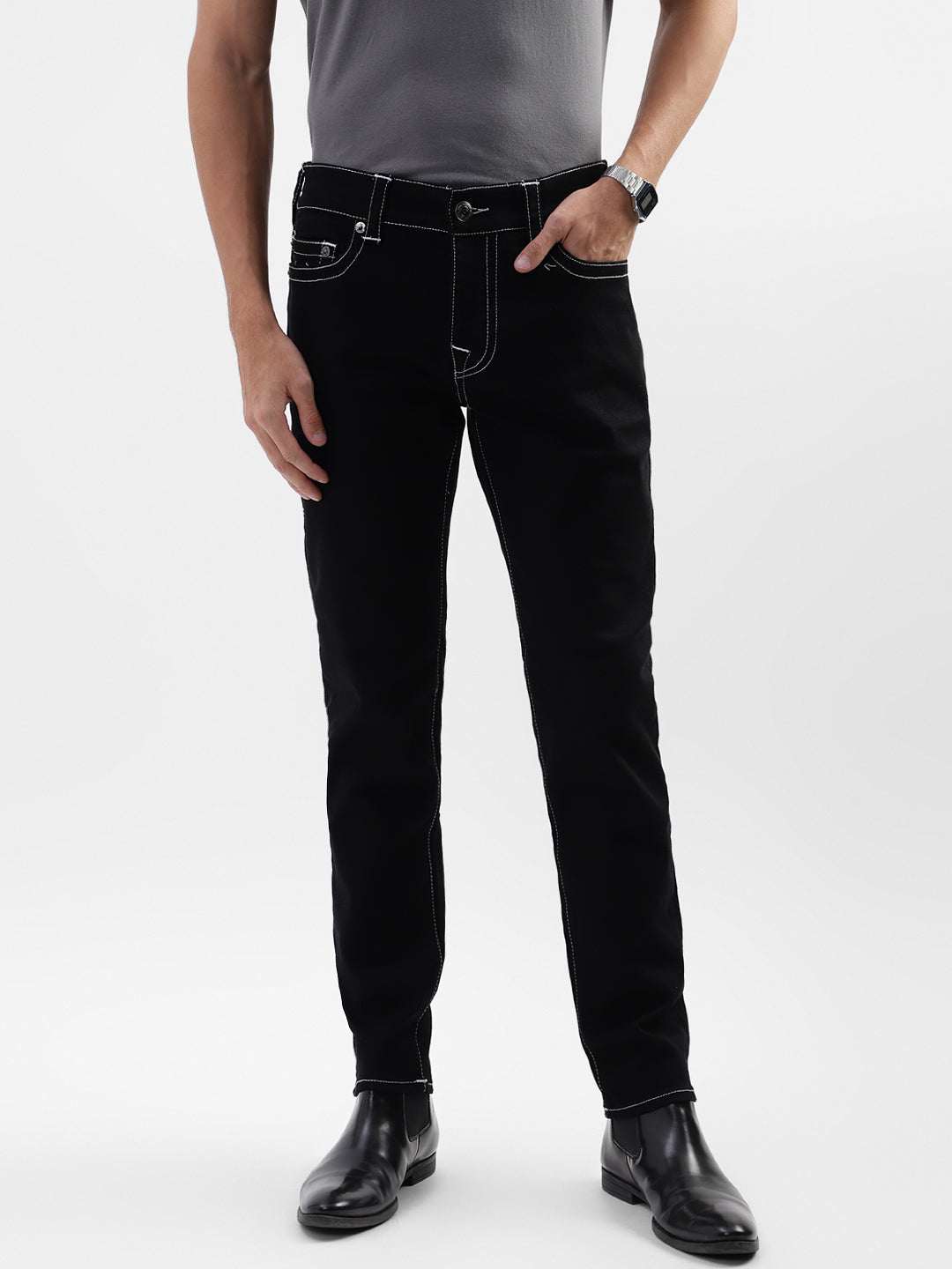 True Religion Men Black Solid Skinny Jeans