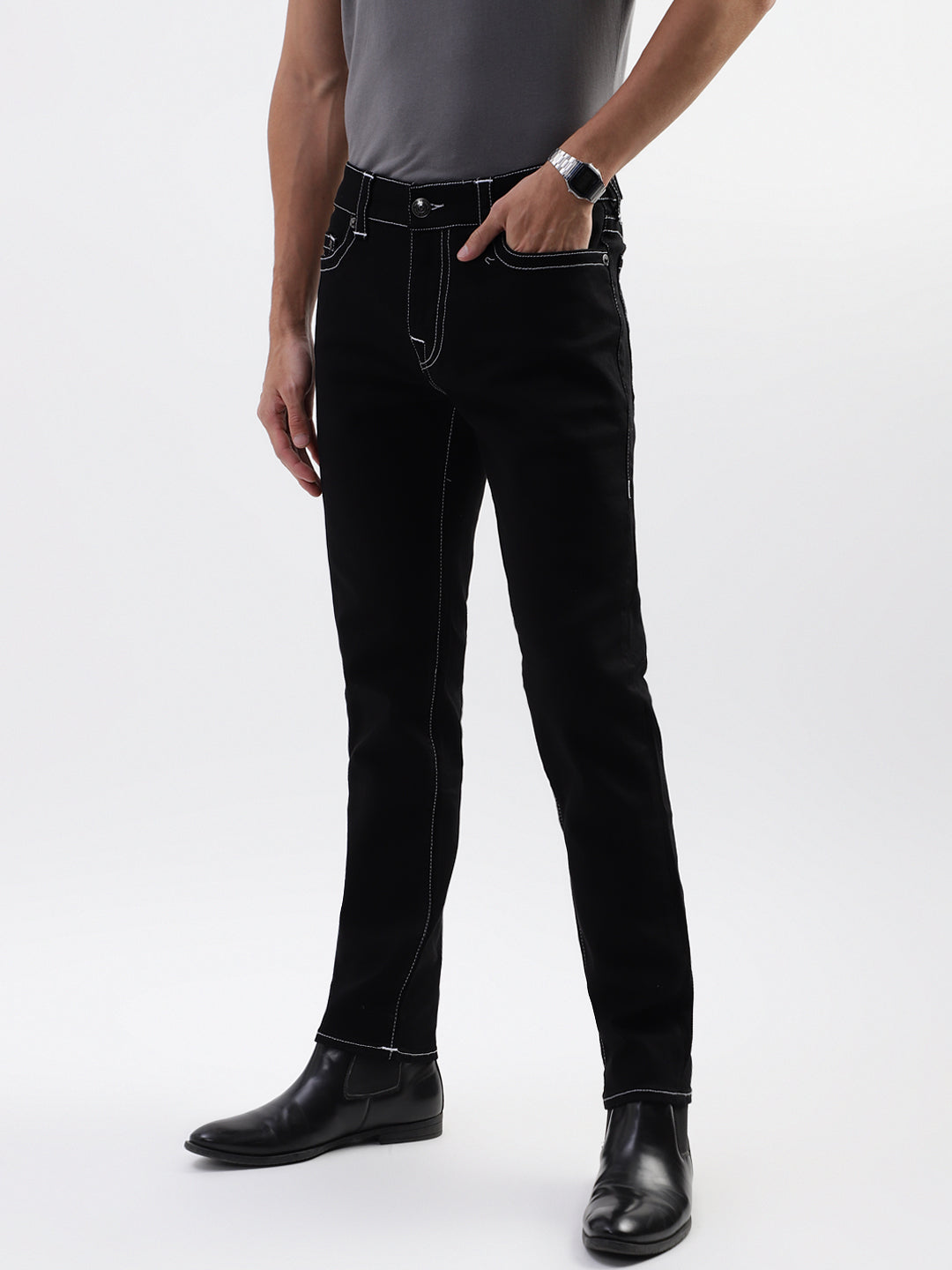 True Religion Men Black Solid Skinny Jeans