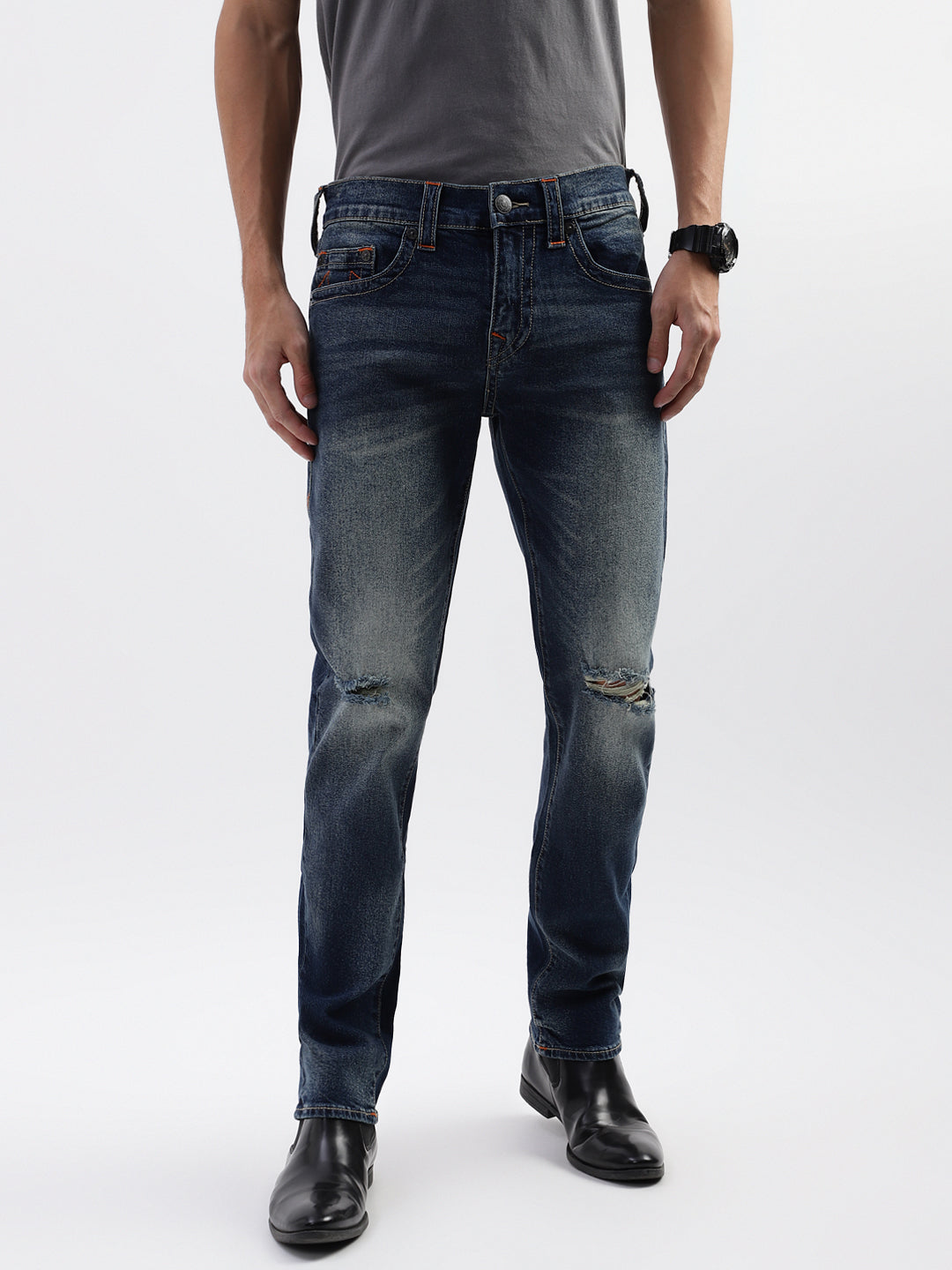 True Religion Men Blue Solid Slim Fit Jeans