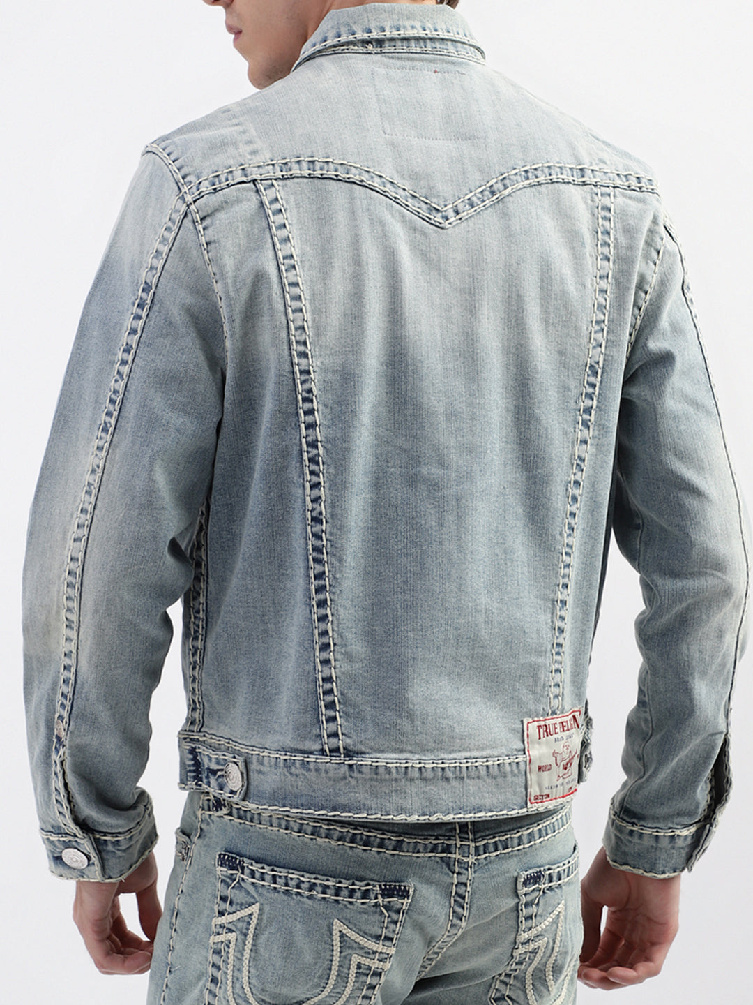 True Religion Men Blue Solid Collar Jacket