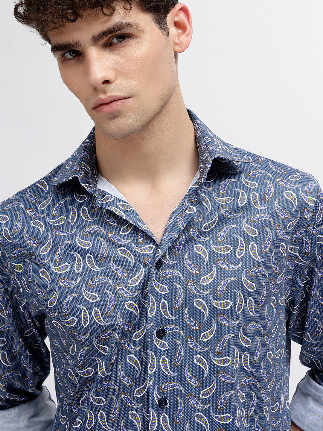 Matinique Blue Printed Regular Fit Placket Shirt