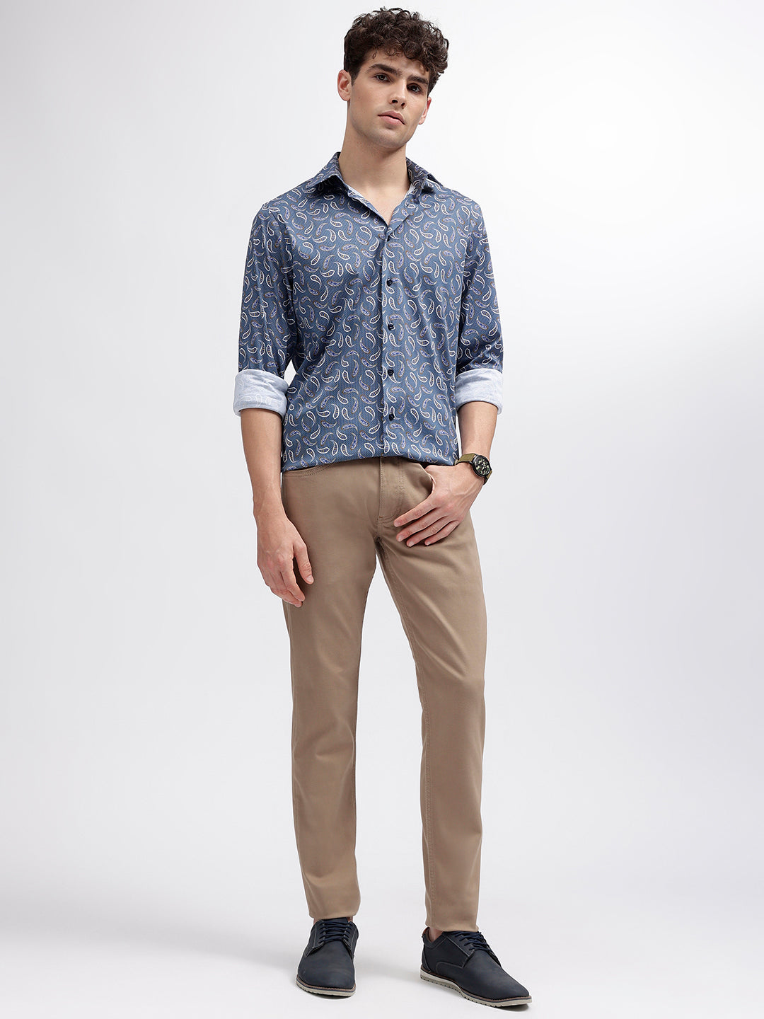 Matinique Blue Printed Regular Fit Placket Shirt