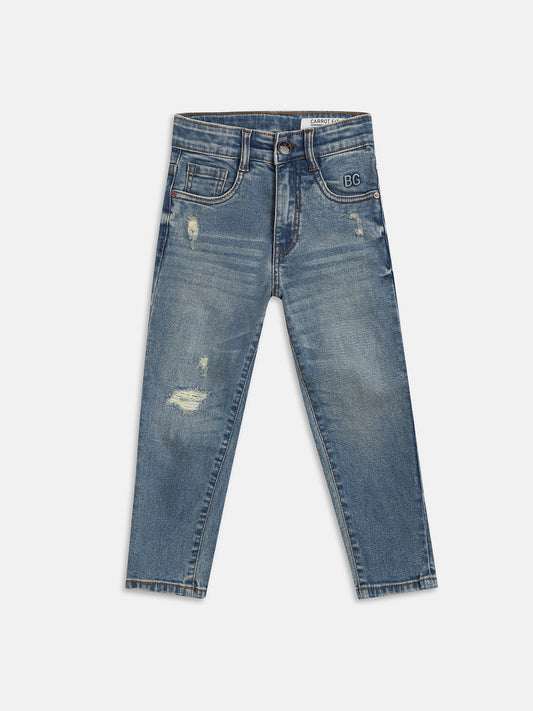 Blue Giraffe Boys Blue Solid Carrot Fit Jeans