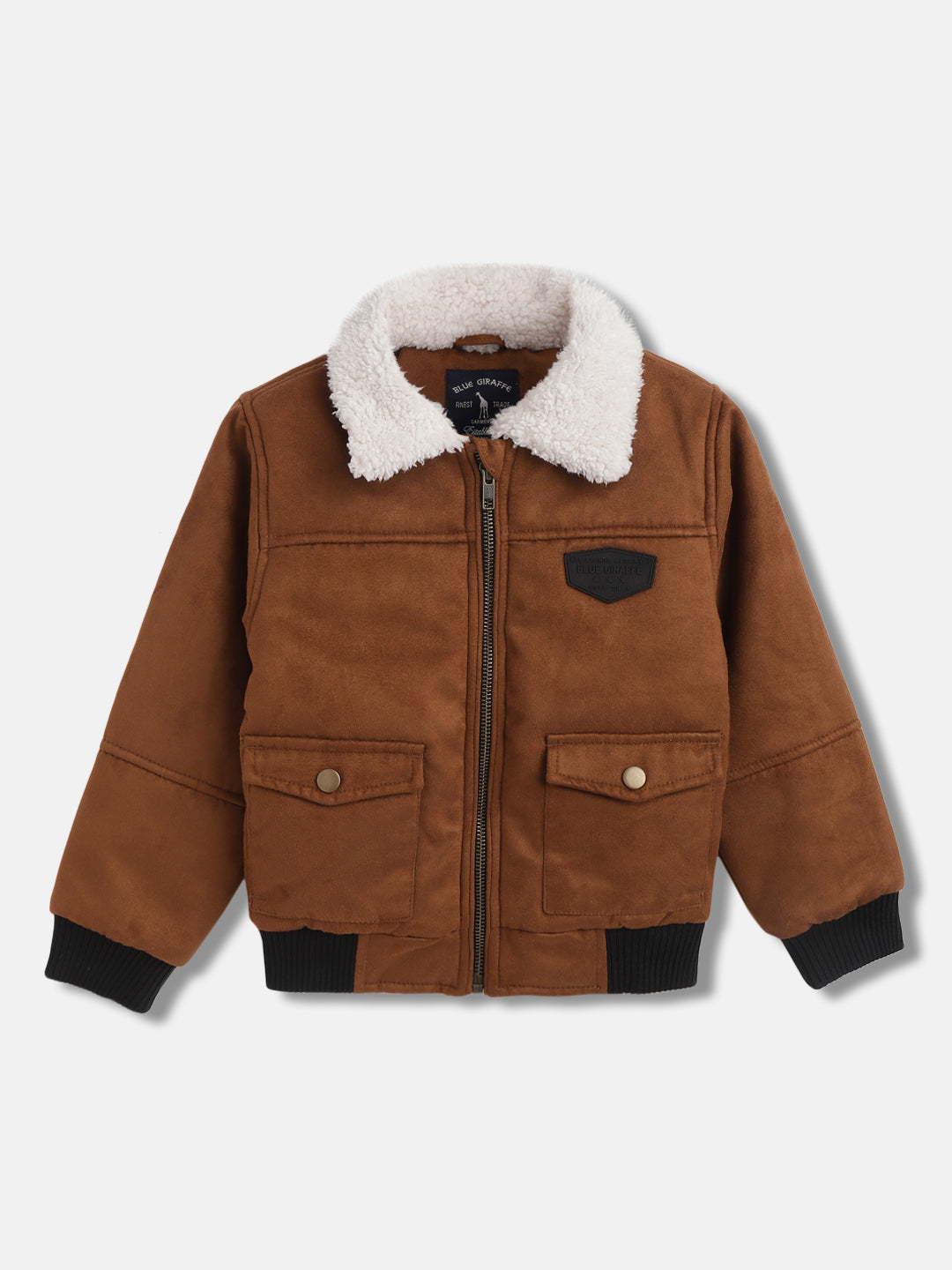 Blue Giraffe Boys Brown  Solid Collar Jacket