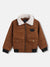 Blue Giraffe Boys Brown  Solid Collar Jacket