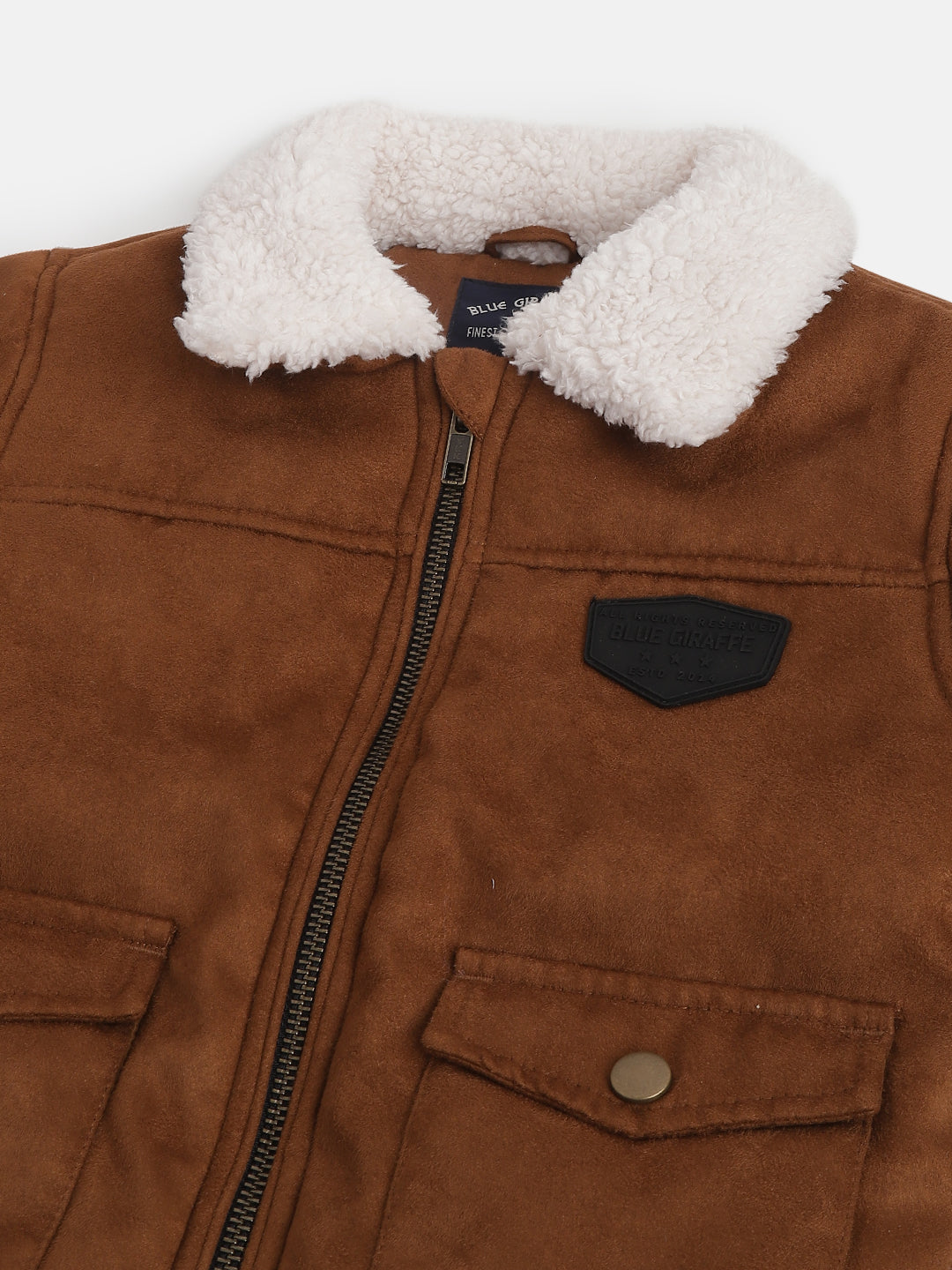 Blue Giraffe Boys Brown  Solid Collar Jacket