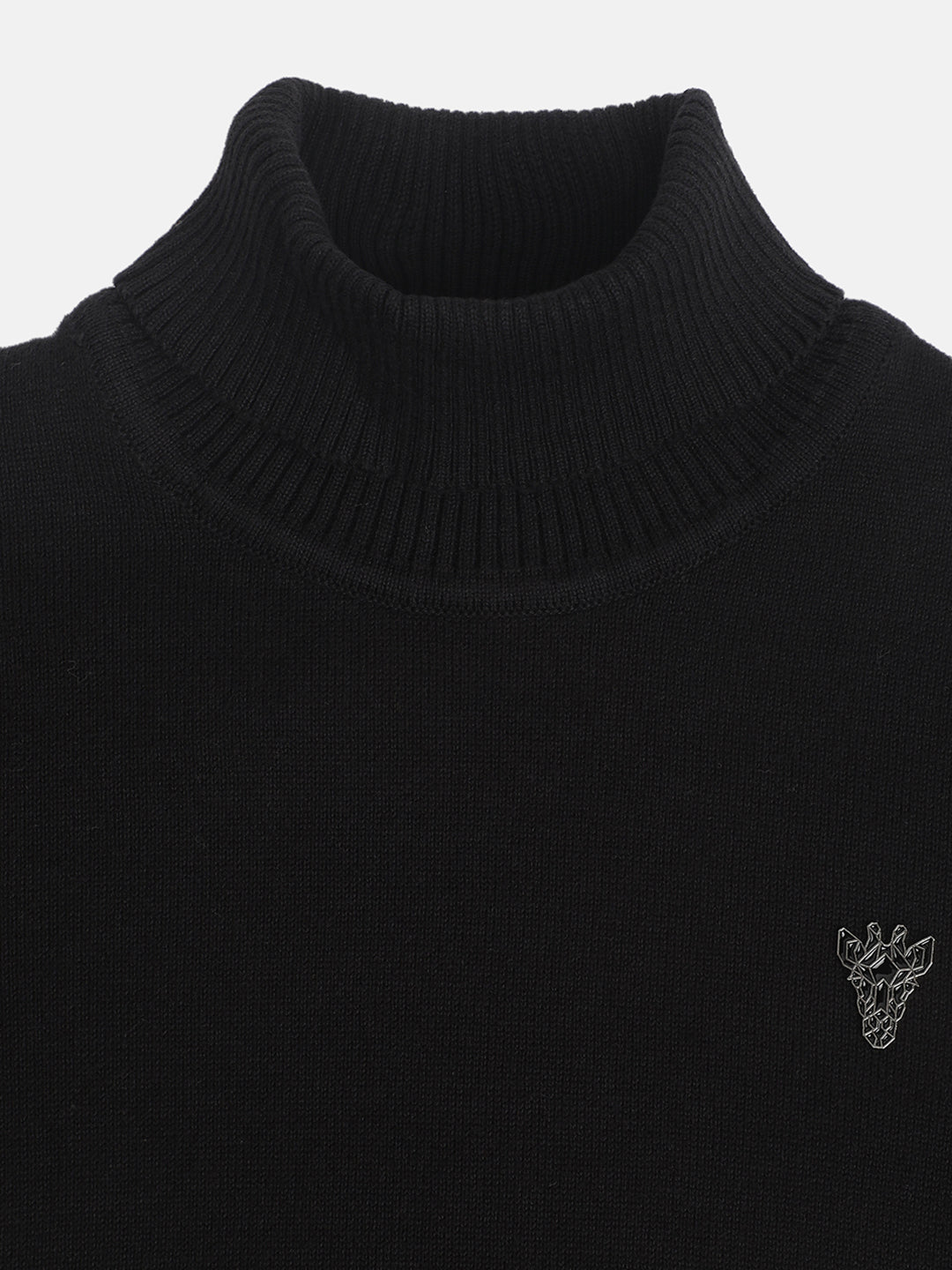 Blue Giraffe Boys Black  Solid Turtle Neck Sweater