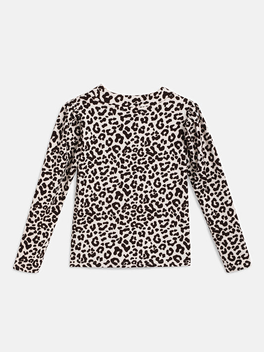 Elle Kids Wine & White Animal Print Straight Fit Top