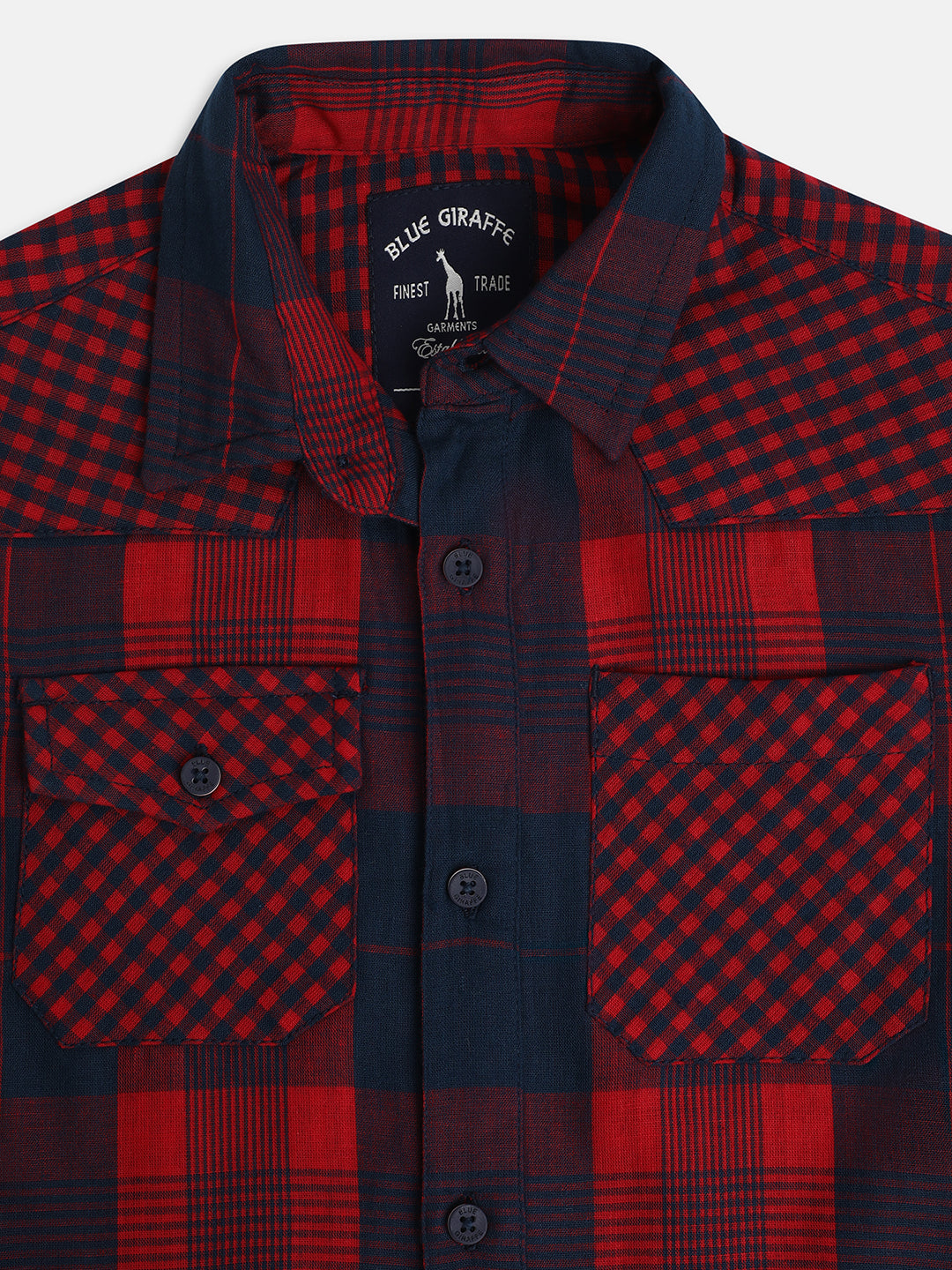 Blue Giraffe Kids Red Checked Regular Fit Shirt