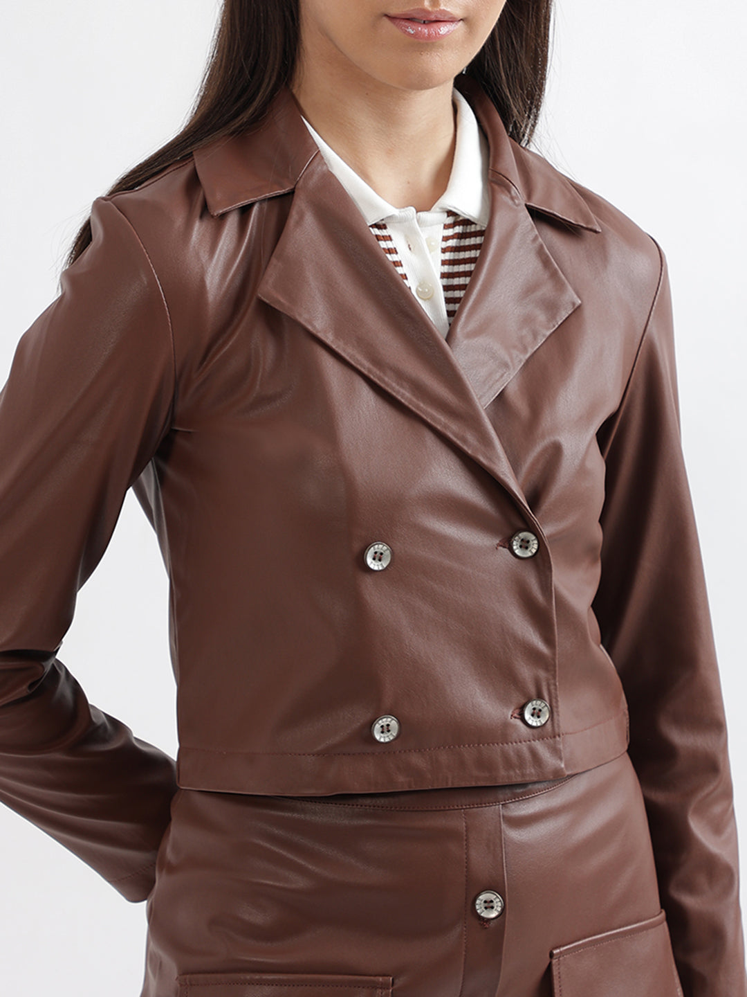 Shop Elle Women Beige Solid Collar Jacket