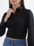 Elle Women Black Solid Collar Top