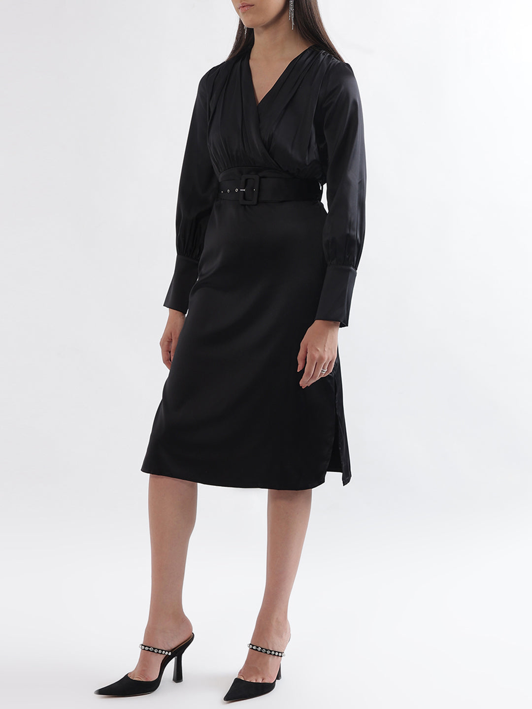 Centre Stage Women Black Solid V Neck Dress