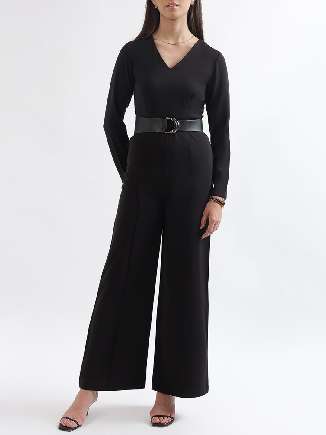 Centre Stage Women Black Solid V Neck Jumpsuit