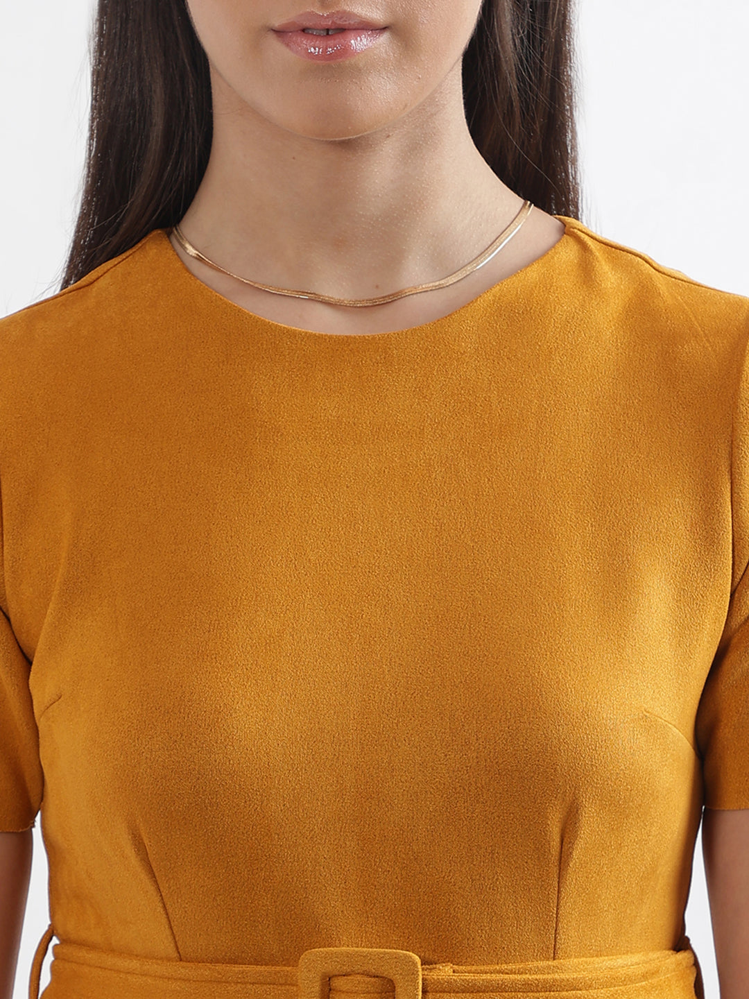 Centre Stage Women Yellow Solid Round Neck Dress