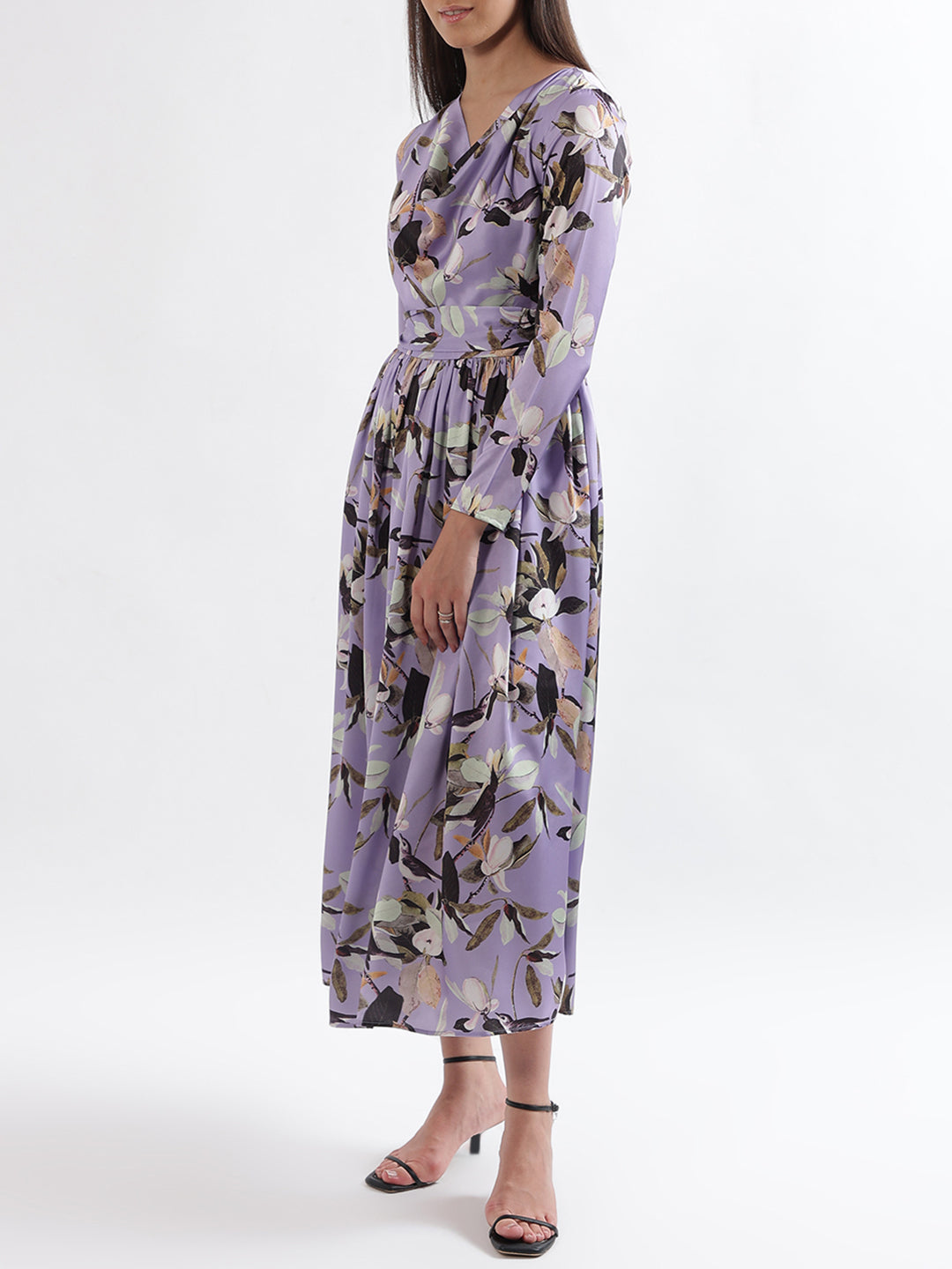 Centre Stage Women Lilac Printed Round Neck Dress