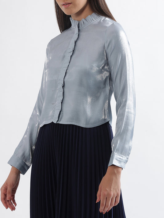 Centre Stage Women Grey Solid Collar Top