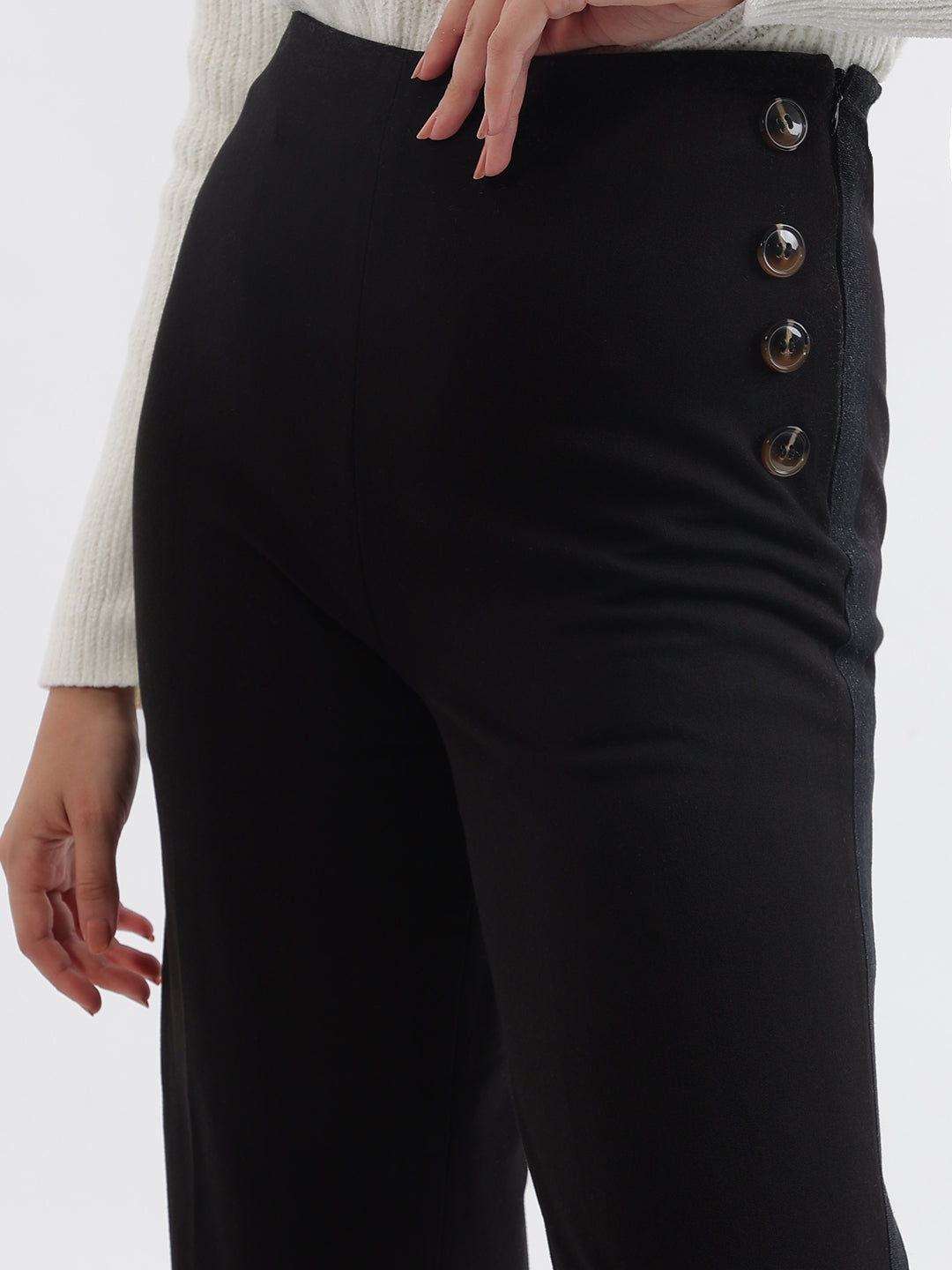 Centre Stage Women Black Solid Flared Trouser