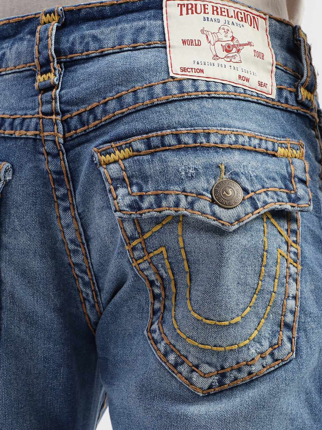 Shop True Religion Men Blue Washed Straight Fit Jeans