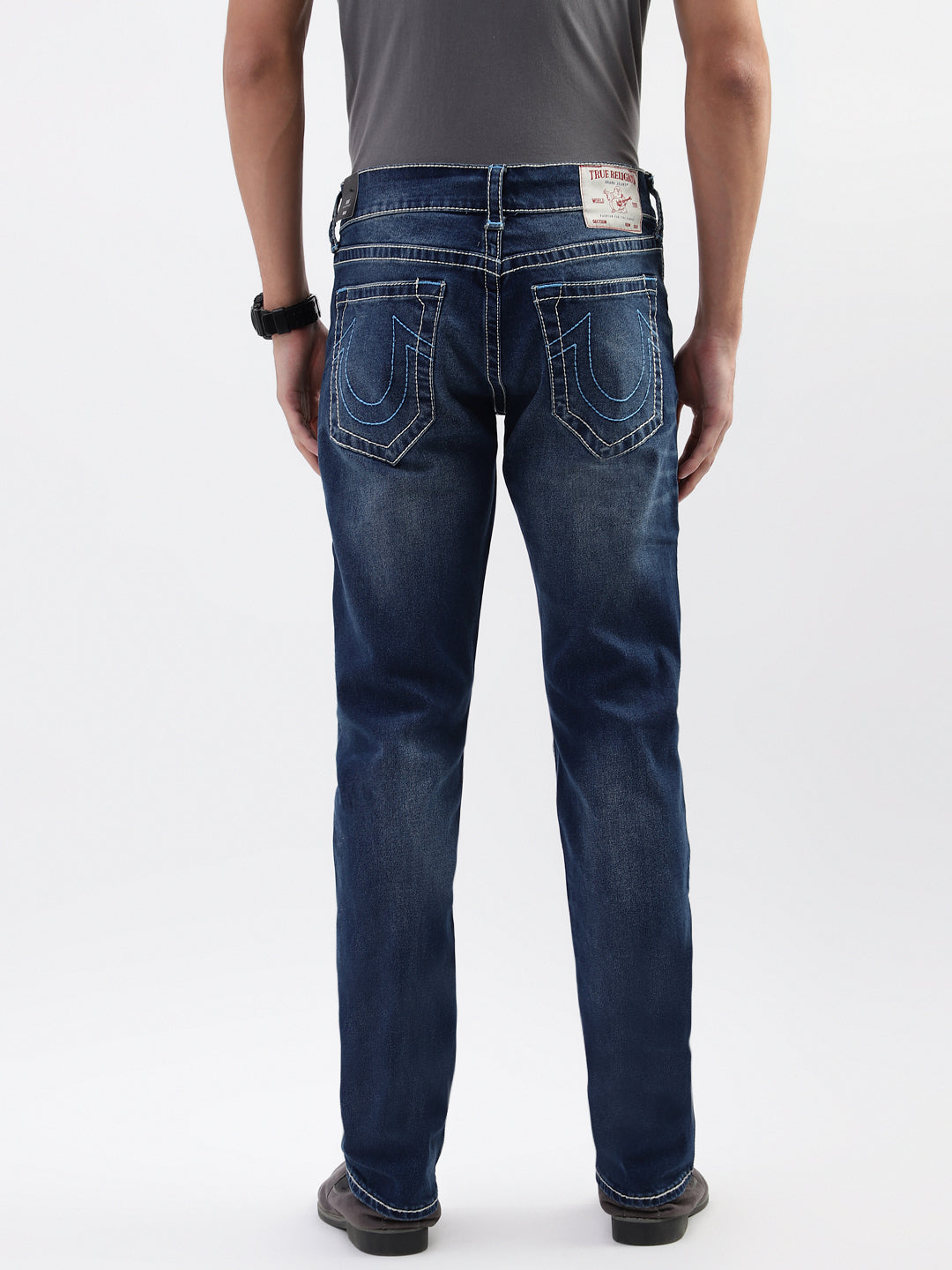 True Religion Men Blue Washed Straight Fit Jeans